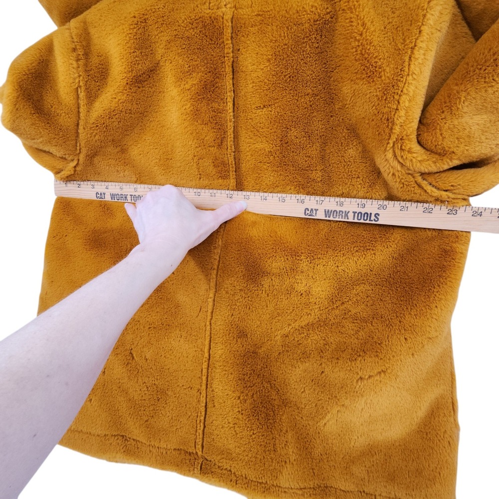 Avec Les Filles Faux Fur‎ Coat XL Women Mustard Yellow Teddy Jacket Plush Luxury - Picture 6 of 12